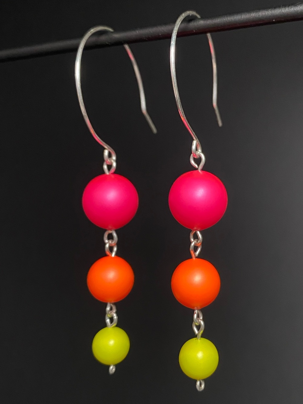 Sterling Silver & Swarovski Pearls 80s-like Neon Retro Earrings